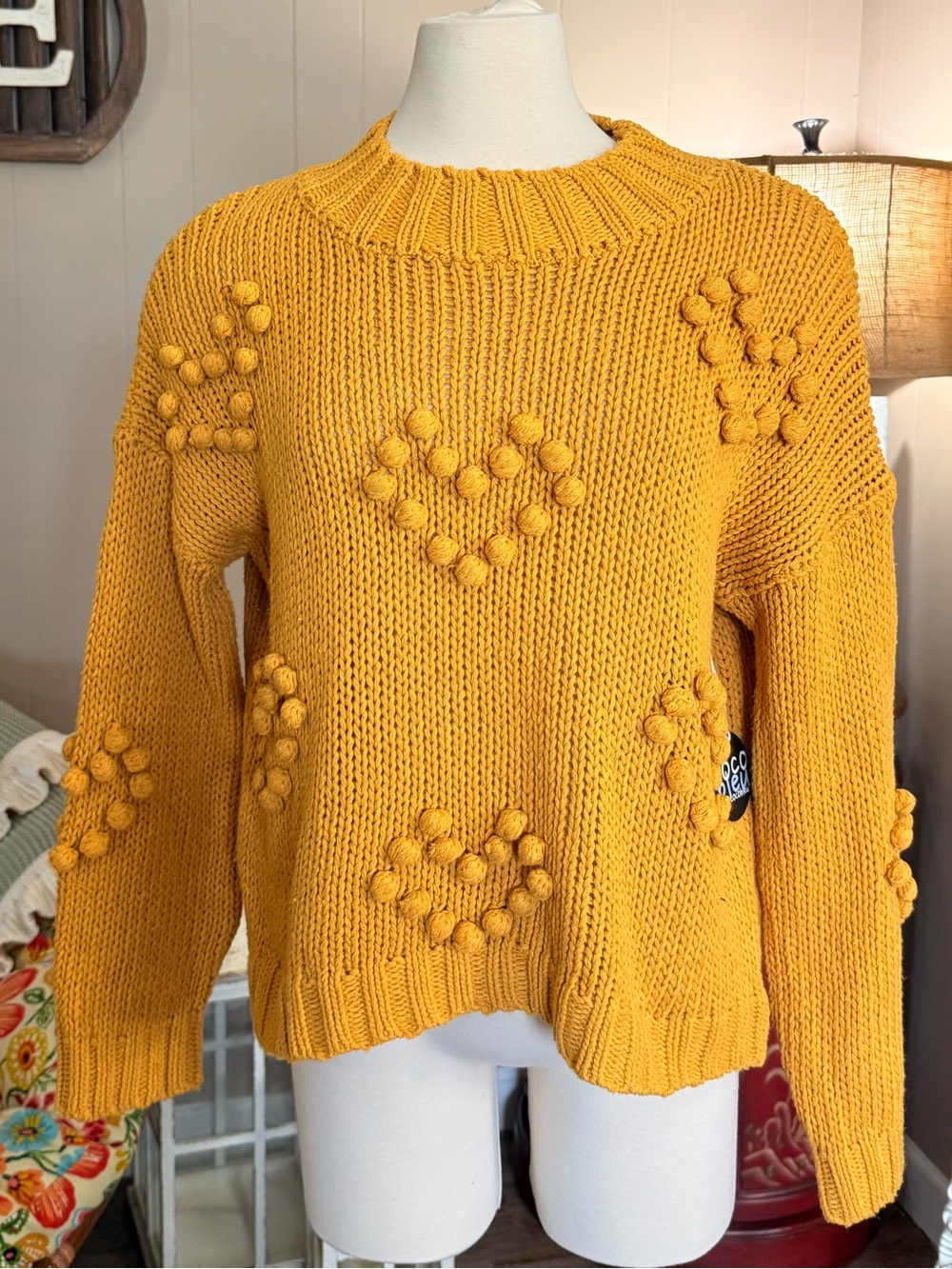 Cocobleu • Chunky Knit 3D Pom Pom Heart Sweater